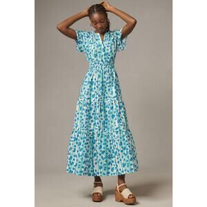 nwt by ANTHROPOLOGIE sz L Somerset Maxi Dress: Blue Green Floral Motif